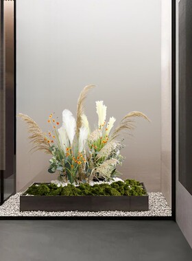 大型植物造景室内软装布r置绿植芦苇景观样板间展柜楼梯角落假花