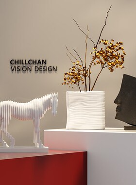 现代简约抽象白马玄关q摆件样板房办公室壁龛大平层开放格软装饰