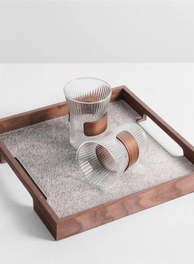 简约高端皮革金属创意圆形托盘置物J收纳摆件桌面茶几样板间