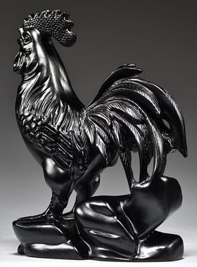 黑色木雕鸡十二生肖木头鸡摆件家居客厅电视柜装饰工艺品乔迁送礼