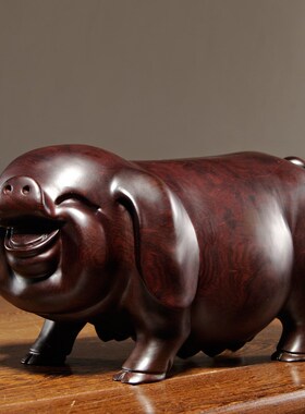 黑檀木雕猪摆件一对实木十二生肖动物猪家居办公酒柜装饰工艺礼品