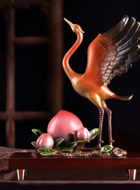 弗朗德工艺礼品全铜仙鹤寿桃摆件家居客餐厅玄关柜装饰乔迁贺寿