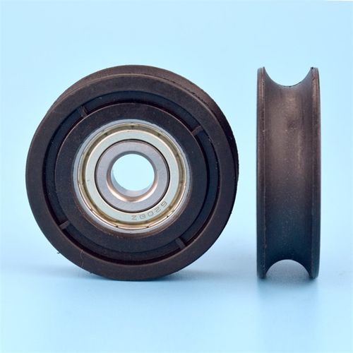 包塑尼龙轮带槽U型R5弧度6200zz轴承轨道导轮钢丝绳吊轮10*48*14 - 图2