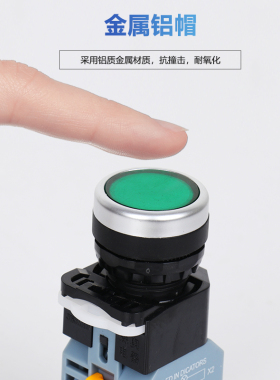 带灯按钮开关22mm 自锁 复位式圆形 防水 点动开关 平头 24V 220V