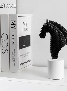 黑白抽象艺术马摆件轻奢客厅酒G柜民宿酒店房间软装饰摆设