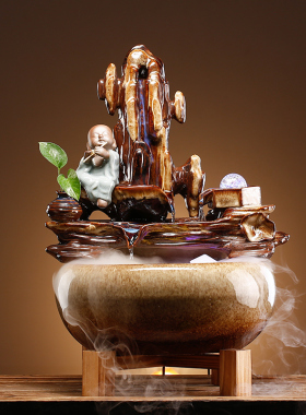 流水摆件客厅办公室玄关桌面w家居招财生财装饰品乔迁新居开业礼