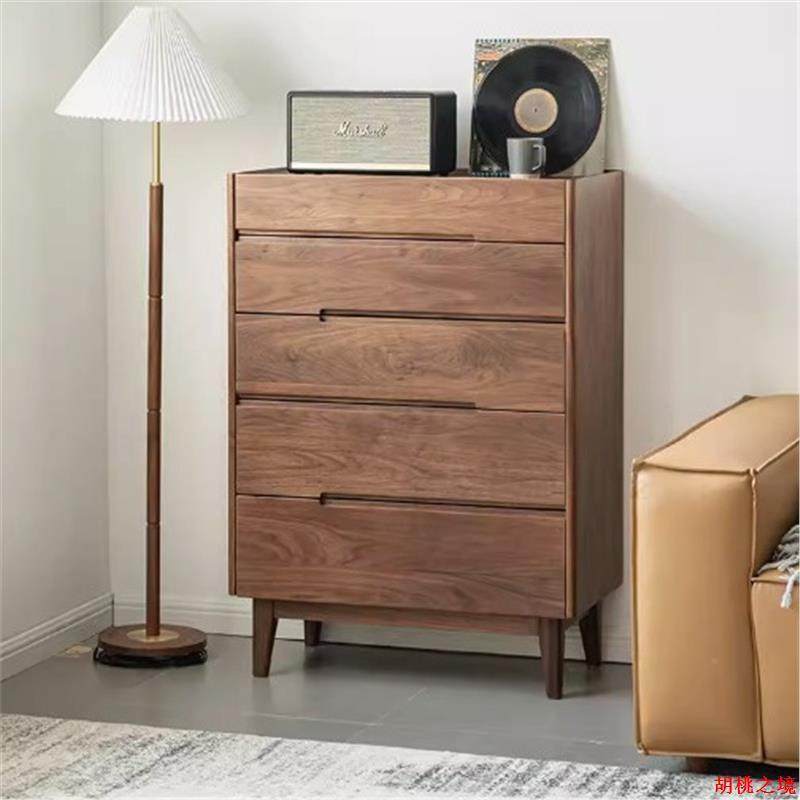圆润五斗柜卧柜室客厅沙发边北黑桃木简约美胡MBQ五斗橱柜收纳小,淘宝优惠券,粉丝福利购,淘宝优惠卷