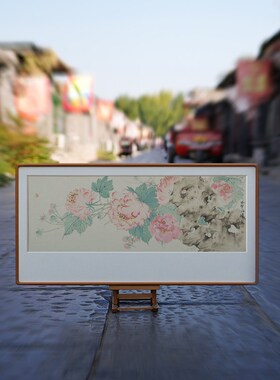 牡丹国画a小众艺术高级感新中式装饰画水墨卧室床头书房横版壁挂