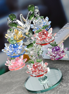 大小号水晶莲花树摆件家居客厅电视机酒柜装饰品乔迁开业结婚礼物