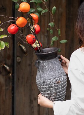 粗陶陶罐做旧仿古土陶花盆陶瓷花瓶侘寂风摆件客厅插干花复古田园