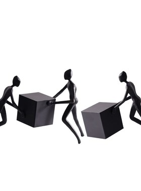 简约现代黑色金属书挡人物雕塑客厅玄关样板间软装饰品摆件售楼处