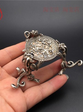 仿古做旧 纯铜白铜鎏银螭龙蜡台 铜器貔貅烛M台 盖置 铜器 小摆件