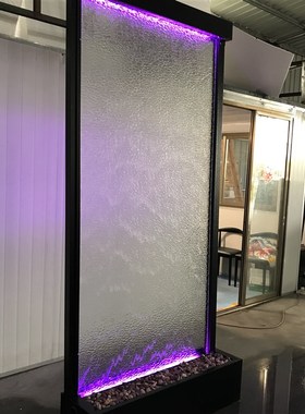 玻璃钢丝不锈钢水幕墙喷泉室内办公室入户隔断S屏风现代水系摆件