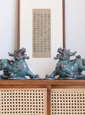 招财貔貅摆件一对陶瓷新中式玄关办公室I桌面客厅酒柜装饰开业礼