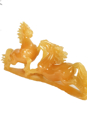 天然米黄玉生肖马摆件工艺品马到成功结J婚礼物家居酒柜招财装饰