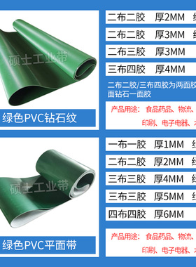 PVC绿色光面输送带轻型平面流水线传送带 工业运输带草坪爬坡皮带