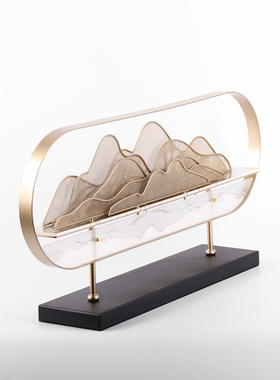 新中式古典金属山峦摆件现w代样板间大堂展厅玄关中国风软装饰品