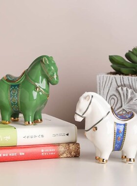 陶瓷绿马小摆件家居饰品 办公室茶室N茶桌桌面马动物厂家