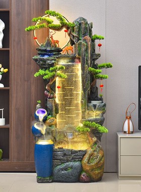 中式假山流水喷泉办公室店铺客厅庭院乔迁送礼招财循Y环水装饰摆