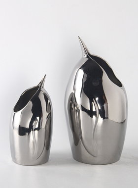 现代简约电镀银七彩m陶瓷花瓶摆件样板房间售楼部家居客厅餐桌装