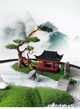 新中式桌面苏州园j林装饰 酒店旋转圆桌景观摆台 玄关桌花会议摆