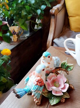 陶瓷织巢鸟小摆件客厅台面家居摆设博古架装饰新婚乔.迁欧韵青花