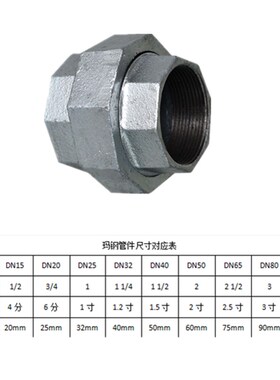 镀锌活接油任头活节4分6分内丝连接活接带胶圈铸铁管道螺纹活接头