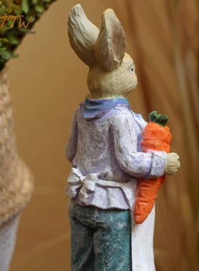 复古欧式可爱的白围裙夫人卡通兔F兔树脂彩绘送礼布景装饰摆件