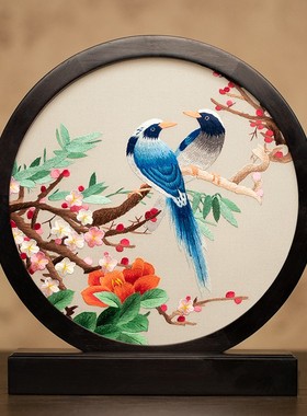 苏州刺绣国风摆件手工双面绣装A饰品台屏中式客厅桌面摆台商务礼