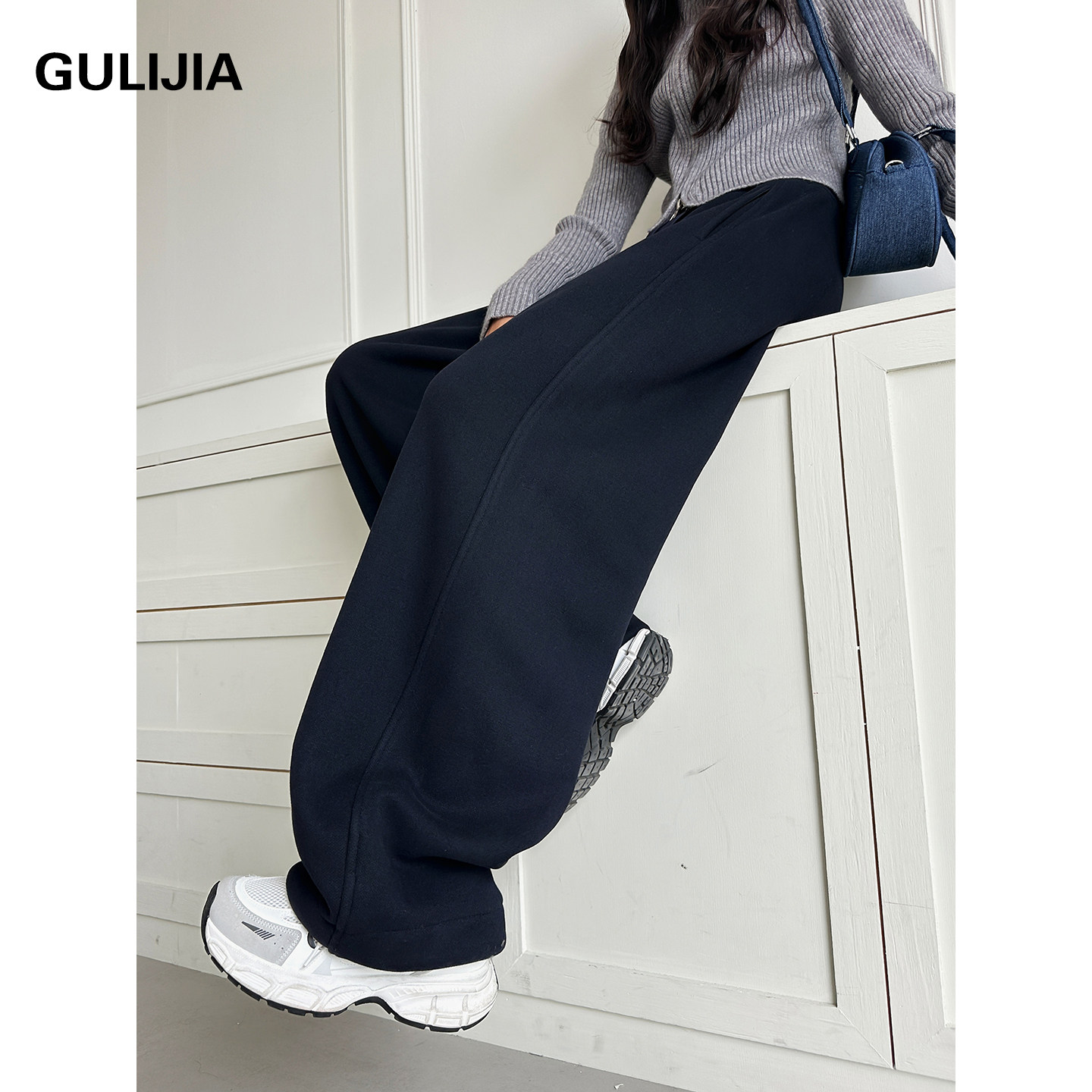 古力家春秋款高腰阔腿裤女大童宽松初中生休闲长裤藏青色抽绳裤子,淘宝优惠券,粉丝福利购,淘宝优惠卷