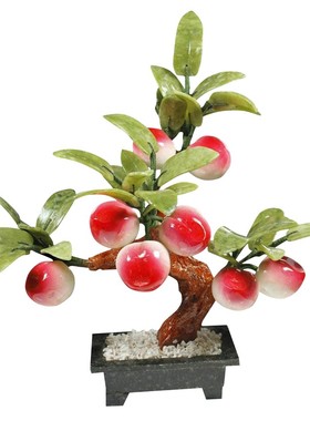 玉石38个蟠桃树玉器寿桃盘景家居饰品J客厅装饰工艺品仙桃树摆件