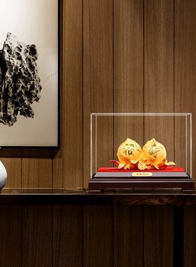 寿双全寿桃摆件绒沙o金工艺品送爷爷奶奶老人生日礼物大寿贺礼