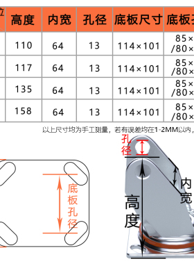 万向轮支架轮子架底座脚轮重型手推板车滚轮配件尼龙静音聚氨酯