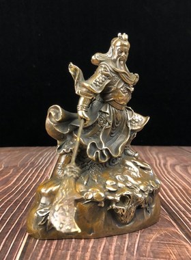 纯铜武财神关公摆件看x书关公文财神夜读春秋铜像摆件