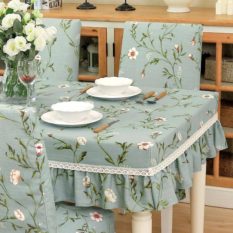 美式印花ins风餐桌布圆方桌套椅套套装田园家用桌台布布艺可定制 - 图2