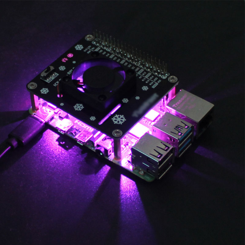 树莓派4代 散热风扇模块 Raspberry pi 3B+/4B 炫光LED风扇扩展板 - 图0