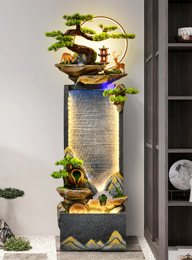 中式循环水幕墙假山流水落t地摆件室内客厅玄关景观招财开业乔迁