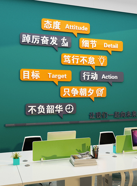 企业文化墙面贴纸办公室t装饰布置团队员工激励志标语公司会议背