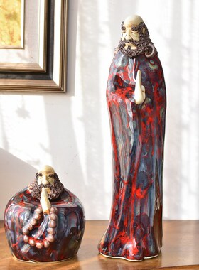 达摩禅意陶瓷玄关人物摆件新中式家居客厅P装饰办公室工艺品