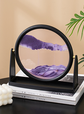 创意流沙画3d艺术解压沙漏办公室桌面客厅轻O奢装饰品情绪稳定摆