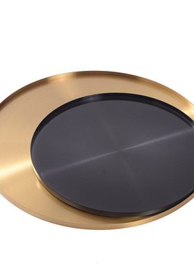 简约现代c金属摆件托盘首饰收纳盘玻璃镜面盘样板房酒店软装饰品