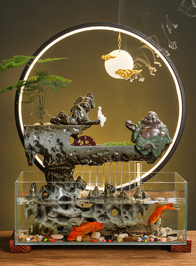 流水喷泉招财摆件办公室桌面中z式景观水循环转运生财鱼缸开业礼