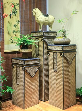 新中式祥云展示柱室内装饰u仿石摆件客厅落地柱子花园阳台花盆底