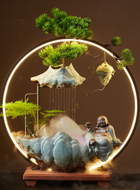 招财流水摆件f循环水新中式禅意客厅办公室茶室桌面装饰品开业礼