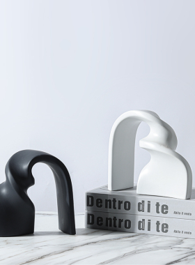 轻奢极简几何h异形扭转扭曲飘带陶瓷摆件家居酒店会所软装饰品