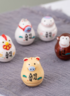 创意陶瓷十二生肖不倒翁桌面小摆件装Q饰送女友生日礼物