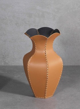 简约创意皮革花器摆件样板间售楼处酒店插花器花Z瓶软装摆放