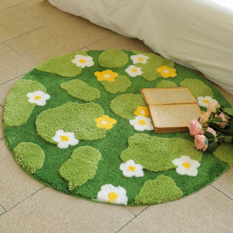 Round moss rug flocked rug bathroom mat bedroom tufted rug green living room rug moss rug