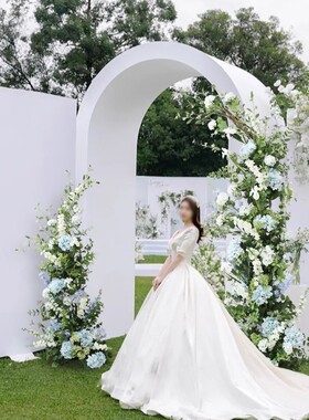 森系婚庆拱门g月牙绣球花艺户外草坪婚礼摄影花门橱窗迎宾开业花