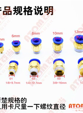 快速接头PC8-02气动管PC4-M5快插PC6-01螺纹PC10-03模具水嘴PC12